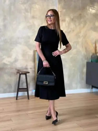 Women's Short Sleeve Crew Neck Midi Viscose Two Thread Dress - 6