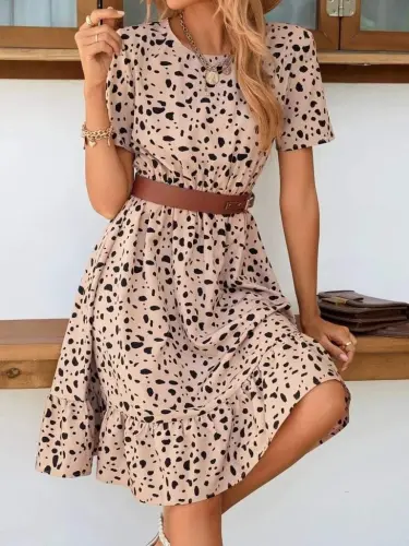 Women's Short Sleeve Crew Neck Patterned Supreme Dress - 1