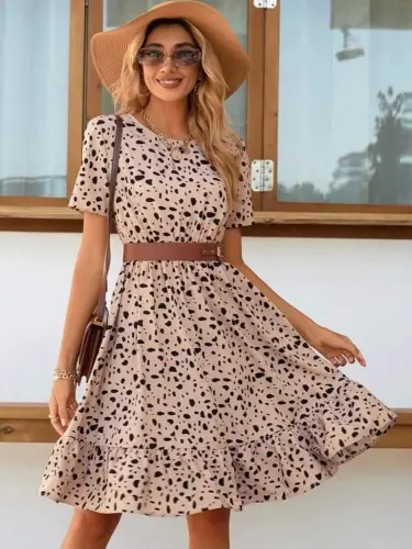 Women's Short Sleeve Crew Neck Patterned Supreme Dress - BÜYÜKBEDENIZ (1)