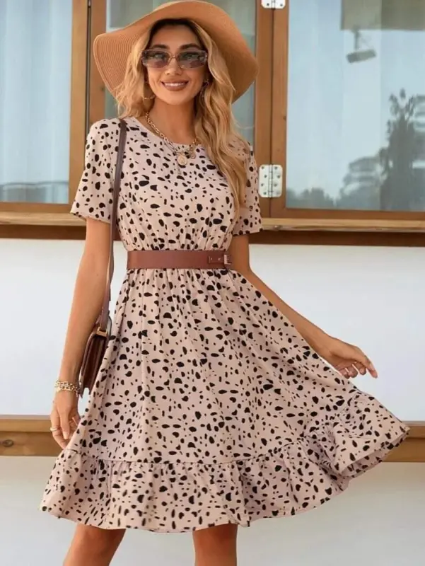 Women's Short Sleeve Crew Neck Patterned Supreme Dress - 2