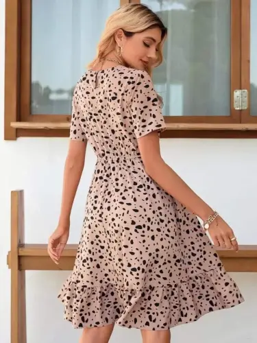 Women's Short Sleeve Crew Neck Patterned Supreme Dress - 3