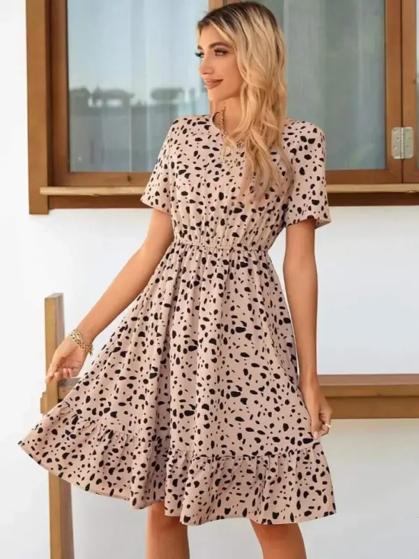 Women's Short Sleeve Crew Neck Patterned Supreme Dress - 4