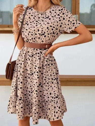 Women's Short Sleeve Crew Neck Patterned Supreme Dress - 5