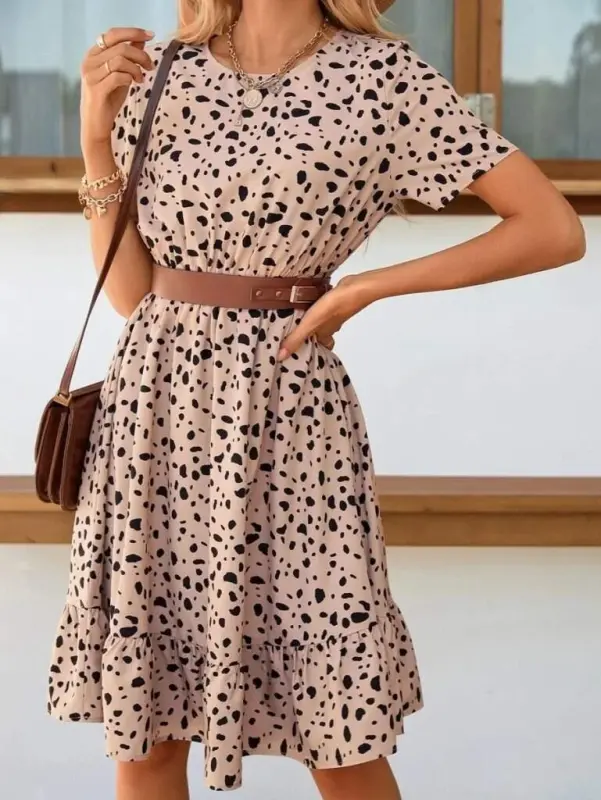 Women's Short Sleeve Crew Neck Patterned Supreme Dress - 5