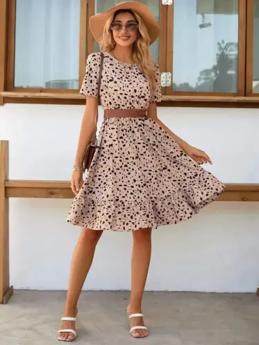 Women's Short Sleeve Crew Neck Patterned Supreme Dress - 6