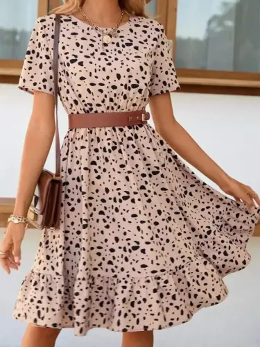 Women's Short Sleeve Crew Neck Patterned Supreme Dress - 7