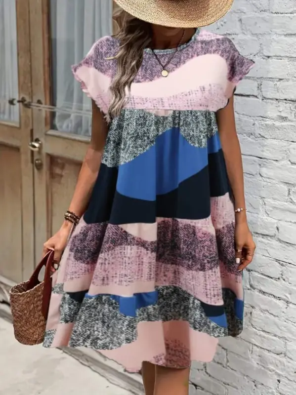 Women's Short Sleeve Crew Neck Plaid Scuba Dress - BÜYÜKBEDENIZ