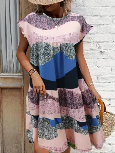 Women's Short Sleeve Crew Neck Plaid Scuba Dress - 2