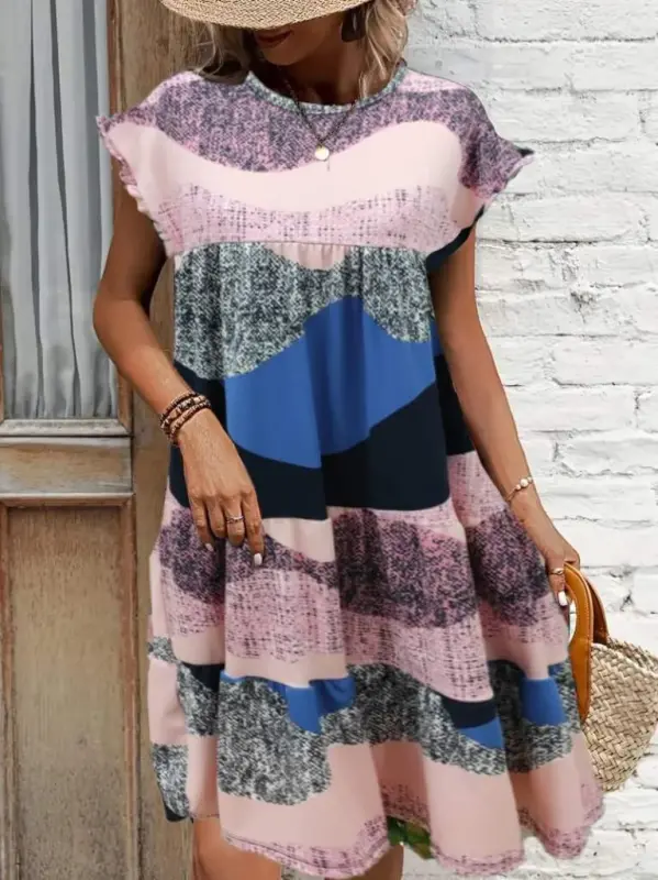 Women's Short Sleeve Crew Neck Plaid Scuba Dress - 2