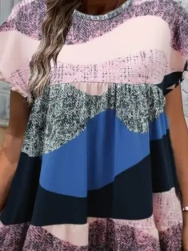 Women's Short Sleeve Crew Neck Plaid Scuba Dress - 3