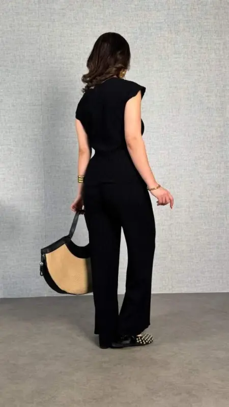 Women's Short Sleeve Crew Neck Side Tie Crinkle Blouse And Pants Two-Piece Set - 5