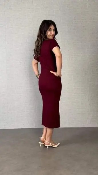 Women's Short Sleeve Crew Neck Side Tie Viscose Two Thread Dress - 9