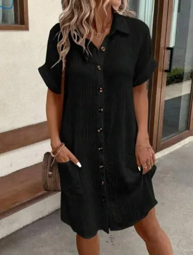 Women's Short Sleeve Crew Neck Slit Side Viscose Midi Dress - 2