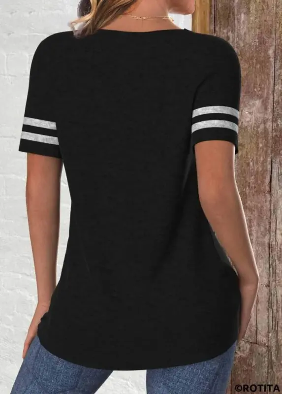 Women's Short Sleeve Crew Neck Two-Color Viscose Blouse - 2