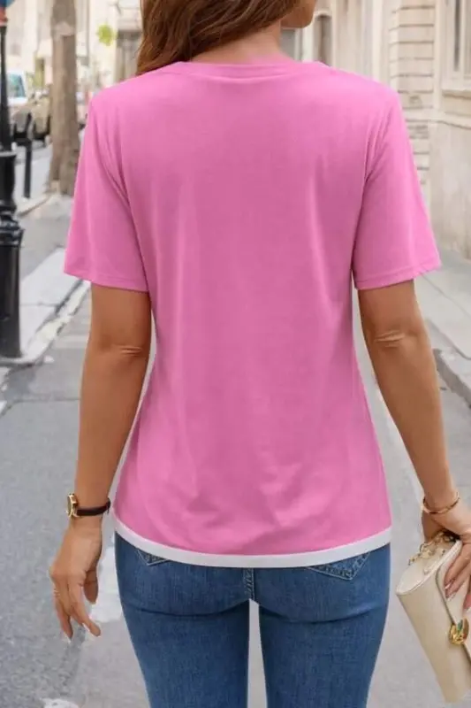 Women's Short Sleeve Crew Neck Viscose Blouse - 10