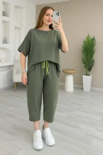 Women's Short Sleeve Crew Neck Viscose Two Thread Blouse and Pants Set - BÜYÜKBEDENIZ (1)
