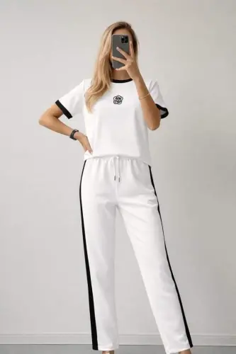 Women's Short Sleeve Crew Neck Viscose Two-Thread Blouse And Pants Two-Piece Set - BÜYÜKBEDENIZ (1)