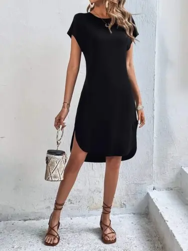 Women's Short Sleeve Crew Neck Viscose Two Thread Dress - 3