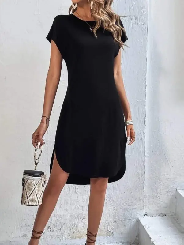 Women's Short Sleeve Crew Neck Viscose Two Thread Dress - 5