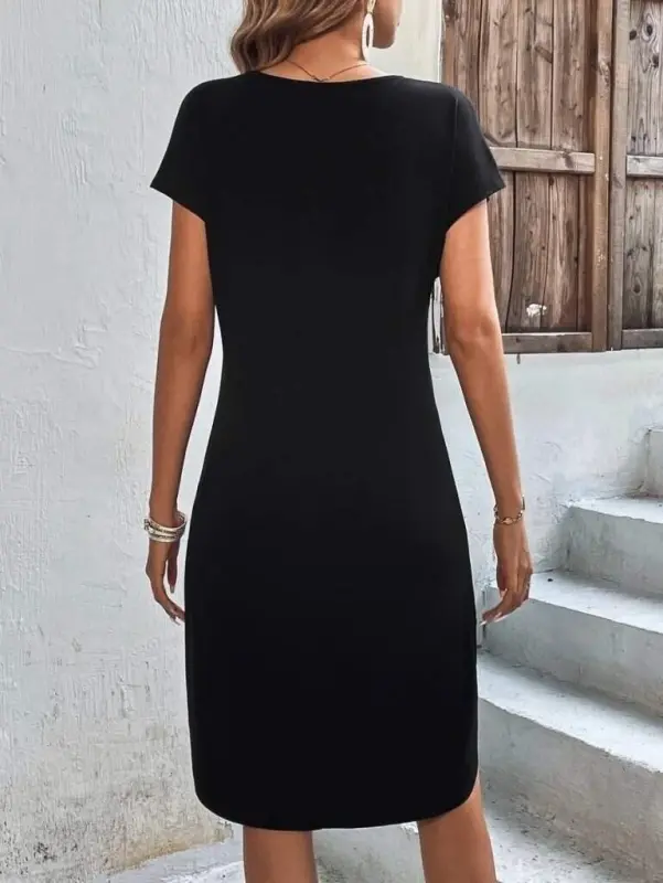 Women's Short Sleeve Crew Neck Viscose Two Thread Dress - 6