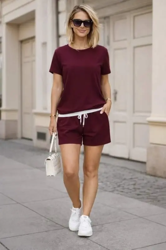 Women's Short Sleeve Crew Neck Viscose Two-Thread Fabric Blouse and Shorts Two-Piece Set - BÜYÜKBEDENIZ