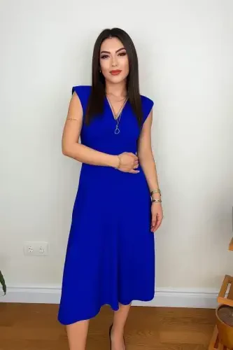 Women's Short Sleeve Crossover Neck Corset Waist Ruched Midi Crinkle Crepe Dress - 4