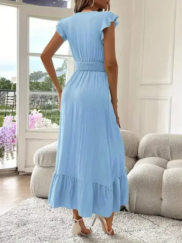 Women's Short Sleeve Crossover Neck Elastic Waist Muslim Dress - 2