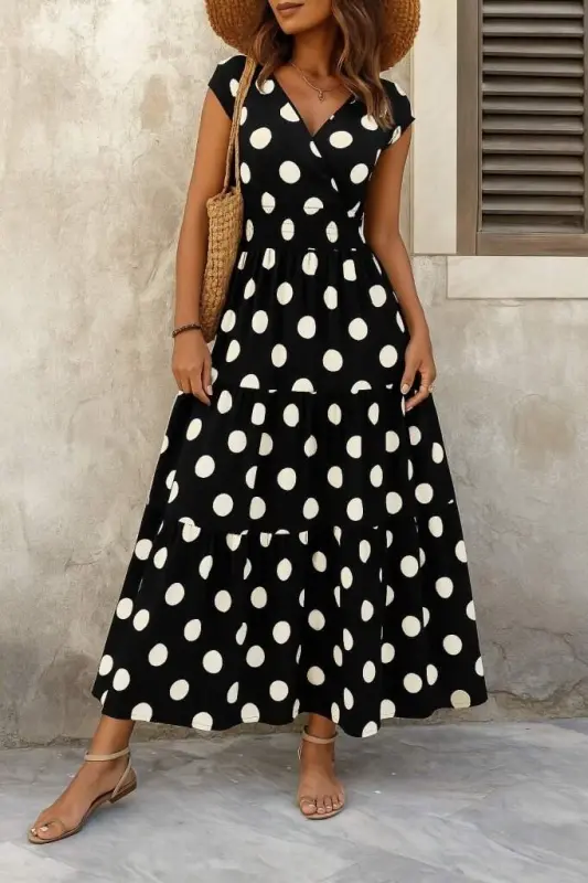 Women's Short Sleeve Crossover Neck Elastic Waist Supreme Maxi Dress - 1