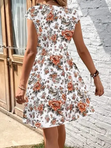 Women's Short Sleeve Crossover Neck Floral Patterned Supreme Dress - 3