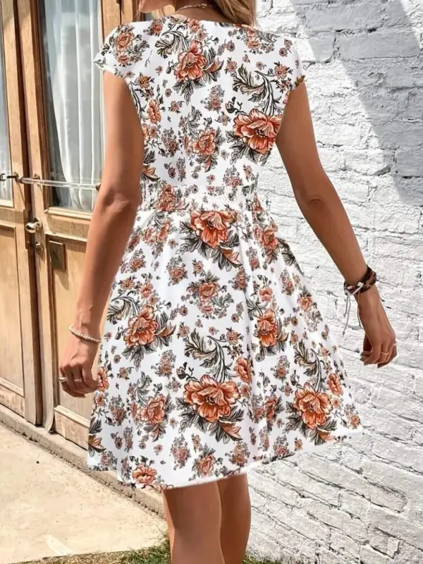 Women's Short Sleeve Crossover Neck Floral Patterned Supreme Dress - 3