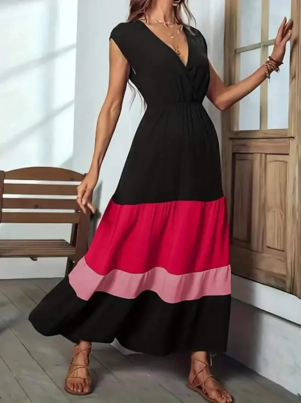 Women's Short Sleeve Crossover Neck Multicolor Aerobin Dress - 1