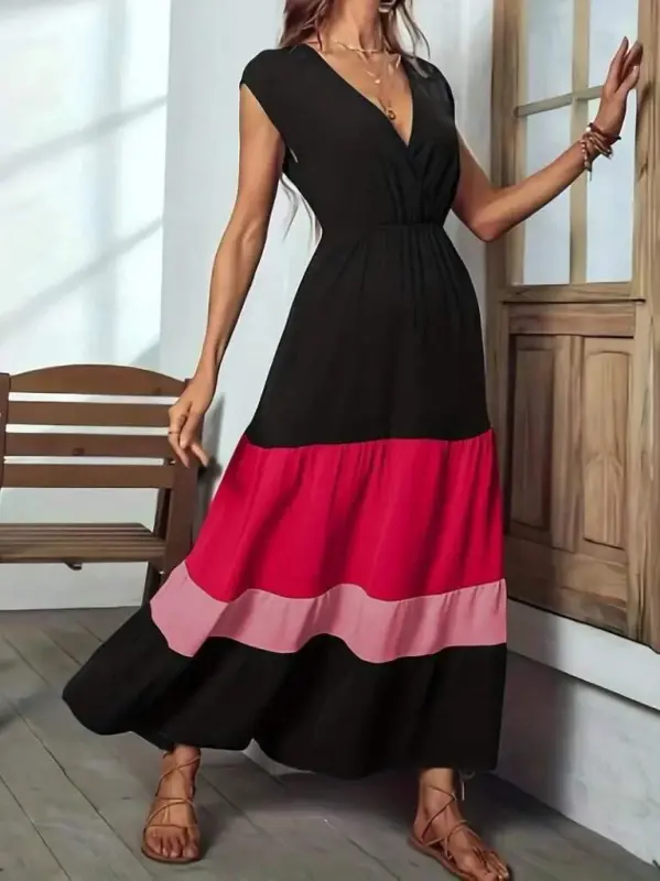 Women's Short Sleeve Crossover Neck Multicolor Aerobin Dress - 9