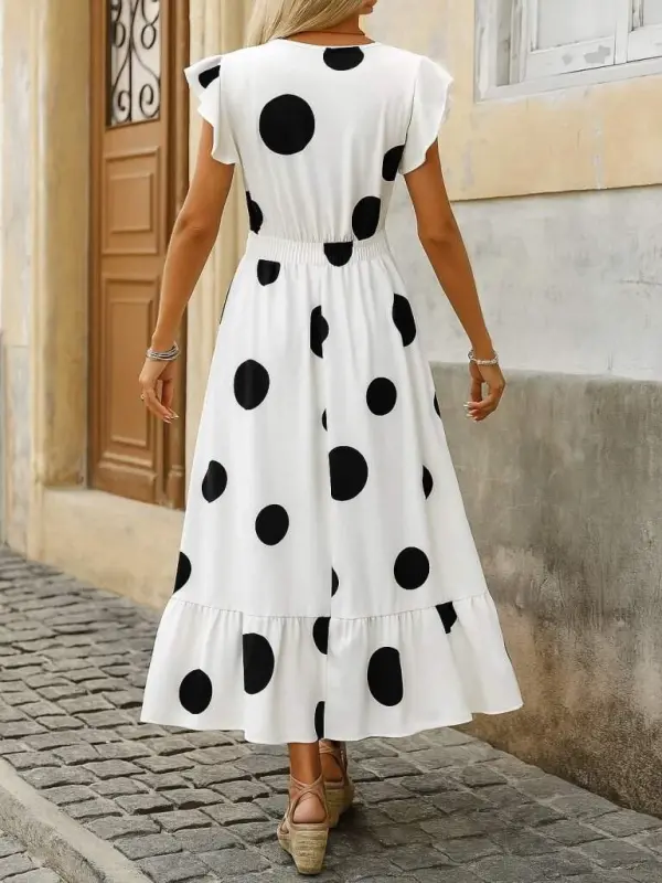 Women's Short Sleeve Crossover Neck Ruffle Detailed Supreme Dress - 3