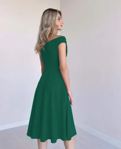 Women's Short Sleeve Crossover Neck Ruffle Hem Crepe Dress - 7