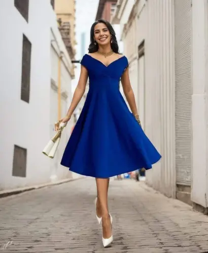 Women's Short Sleeve Crossover Neck Ruffled Crepe Dress - 7