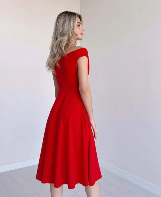 Women's Short Sleeve Crossover Neck Voluminous Skirt Crepe Dress - 3