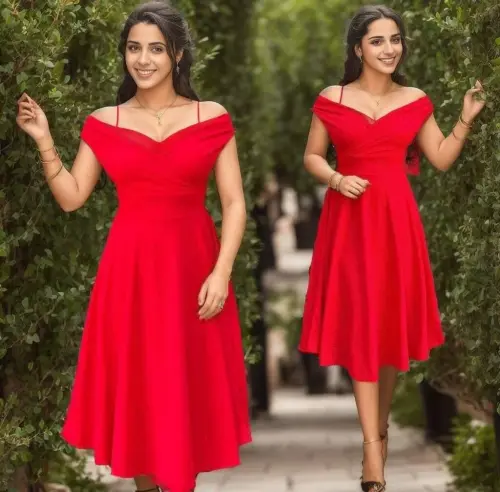 Women's Short Sleeve Crossover Neck Voluminous Skirt Crepe Dress - 9