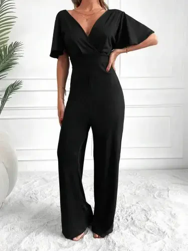 Women's Short Sleeve Crossover Neckline Backless Pegasus Fabric Jumpsuit - 6