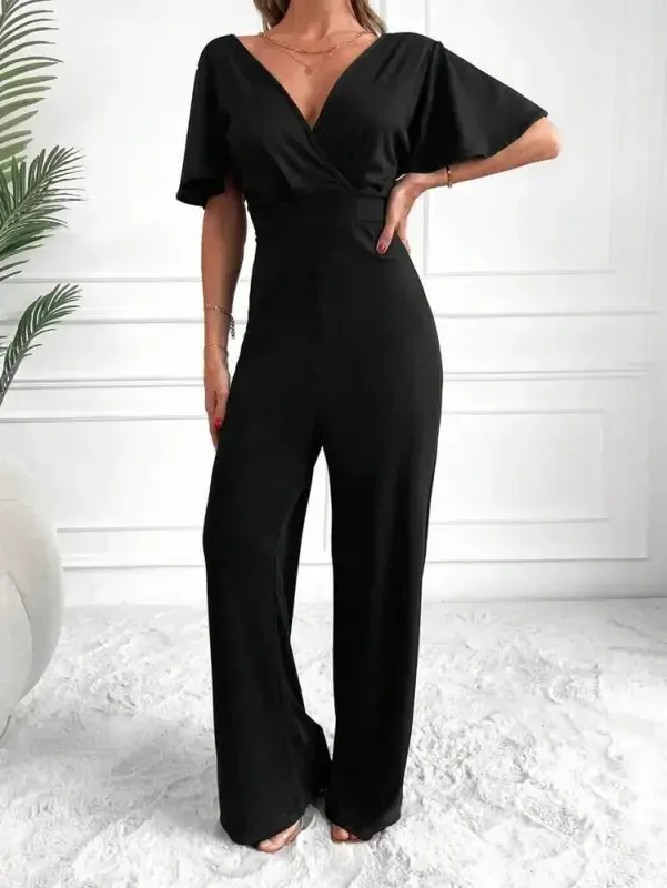 Women's Short Sleeve Crossover Neckline Backless Pegasus Fabric Jumpsuit - 6