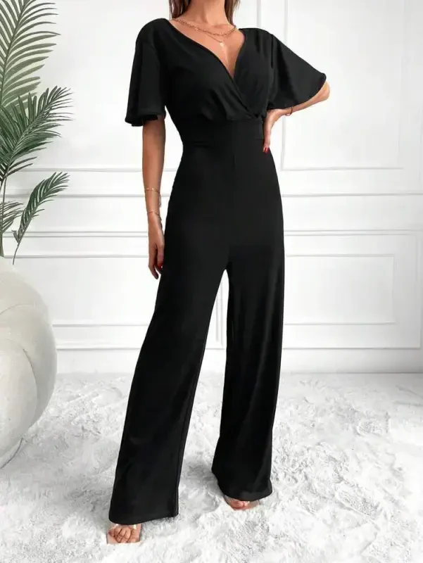 Women's Short Sleeve Crossover Neckline Backless Pegasus Fabric Jumpsuit - 8