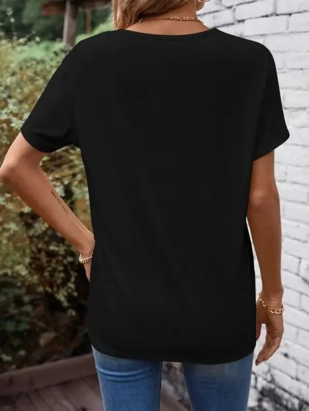 Women's Short Sleeve Front Cross Detail V Neck Viscose Blouse - 3