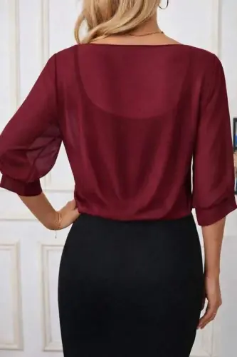 Women's Short Sleeve Front Tie Short Chiffon Bolero Jacket - 3