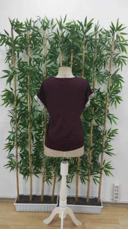 Women's Short Sleeve Front Zipper Viscose Blouse with Shimmering Cuffs - 6