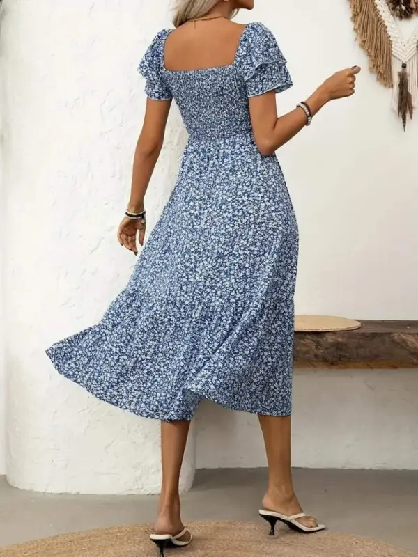 Women's Short Sleeve Guipure Detailed Patterned Midi Supima Dress - 3