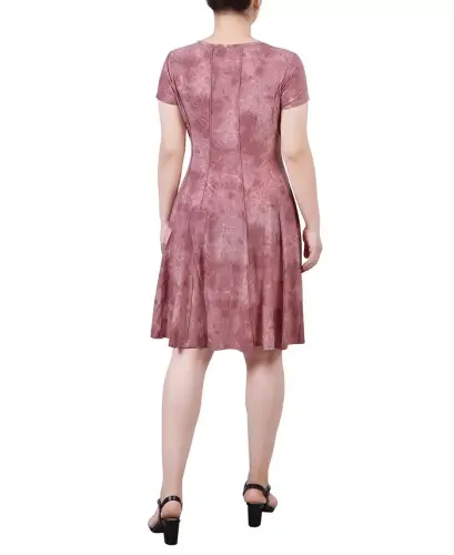 Women's Short Sleeve Jacquard Knit Seamed Dress - NY COLLECTION (1)