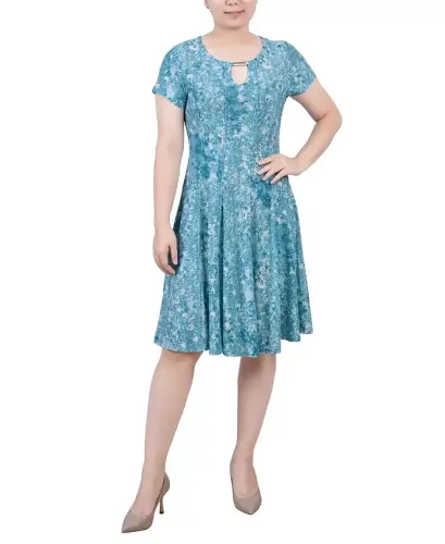 Women's Short Sleeve Jacquard Knit Seamed Dress 