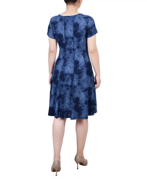 Women's Short Sleeve Jacquard Knit Seamed Dress Denim Tie Dye - 5