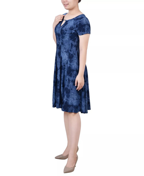 Women's Short Sleeve Jacquard Knit Seamed Dress Denim Tie Dye - 6