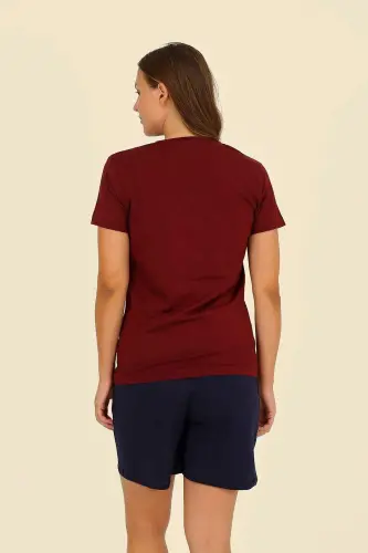 Women's Short Sleeve Knitted Pajama Set Burgundy 3622 - 6