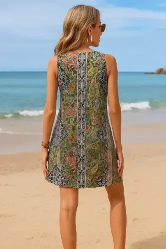 Women's Short Sleeve Lace V-Neck Patterned Supreme Dress - 2